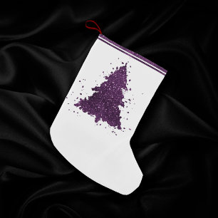 Moody Christmas Tree   Deep Plum Purple Splatter Small Christmas Stocking