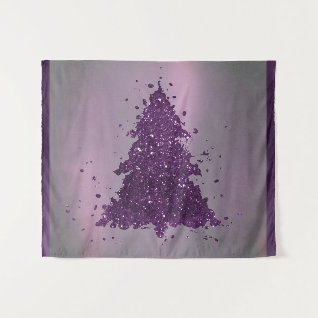 Moody Christmas Tree | Deep Plum Purple Splatter Tapestry (Front (Horizontal))