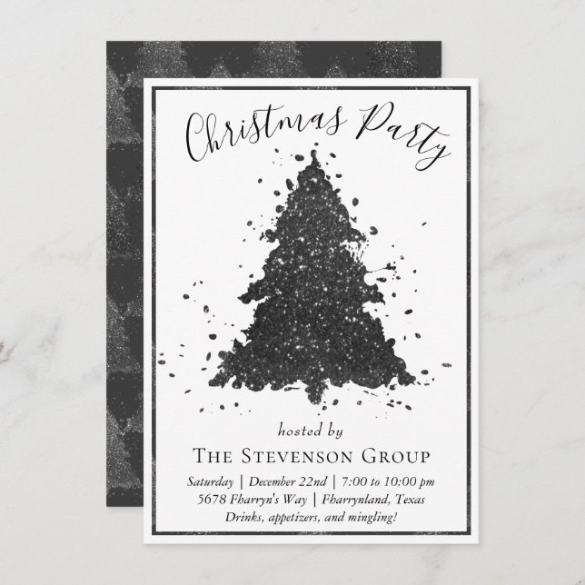 Moody Christmas Tree | Onyx Silvery Black Party Holiday Card (Front/Back)