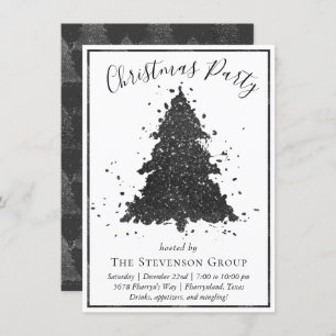 Moody Christmas Tree   Onyx Silvery Black Party Holiday Card