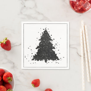 Moody Christmas Tree Onyx Silvery Black Splatter Napkin