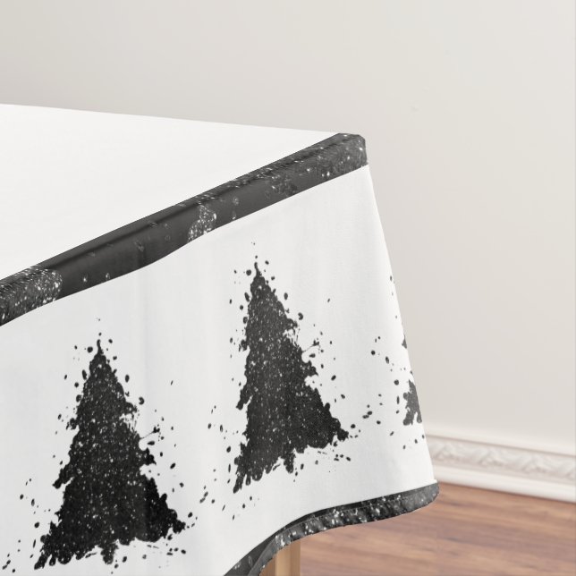 Moody Christmas Tree | Onyx Silvery Black Splatter Tablecloth (In Situ)