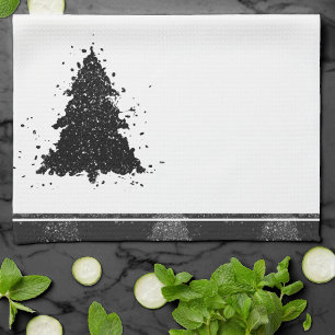 Moody Christmas Tree Onyx Silvery Black Tree Tea Towel