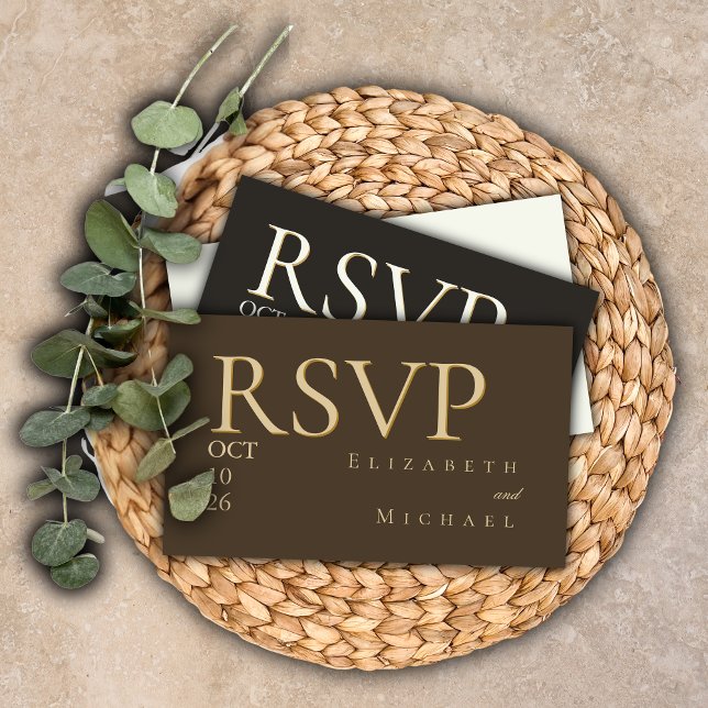 Moody Coffee Minimalist Boho Wedding RSVP Response Enclosure Card (Creator Uploaded)