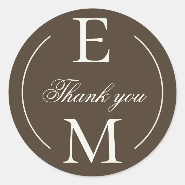 Moody Coffee Monogram Wedding Thank You Classic Round Sticker (Front)