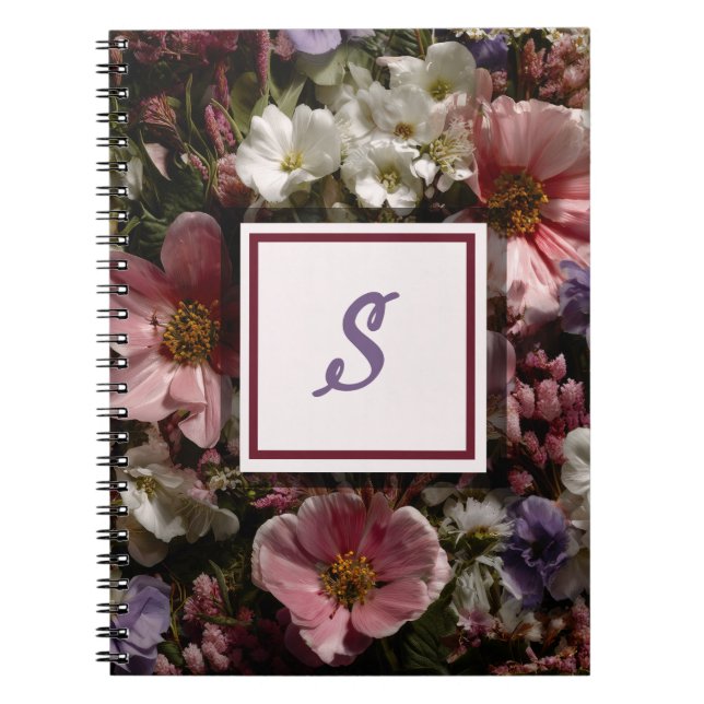 Moody Colour Floral Initial Notebook  (Front)