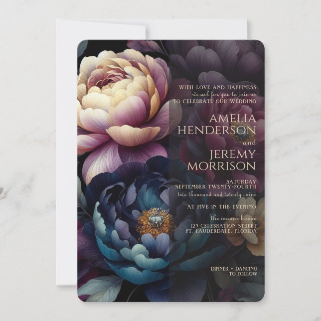 Moody Colourful Floral Invitation (Front)