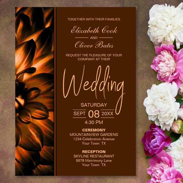 Moody Copper Floral Wedding Invitation (Creator Uploaded)