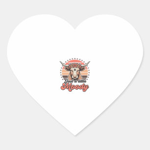 Moody Cow Retro Sunset Vintage Engraving Design_1 Heart Sticker