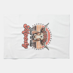 Moody Cow Retro Sunset Vintage Engraving Design_1 Tea Towel