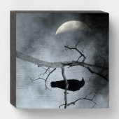 Moody Crescent Moon And Crow Wooden Box Sign (Front Vertical)