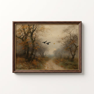 Moody Crows Autumn Path Vintage Forest Poster