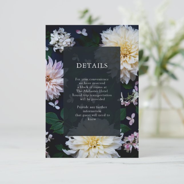 Moody Dahlia Floral Details Enclosure Card (Standing Front)
