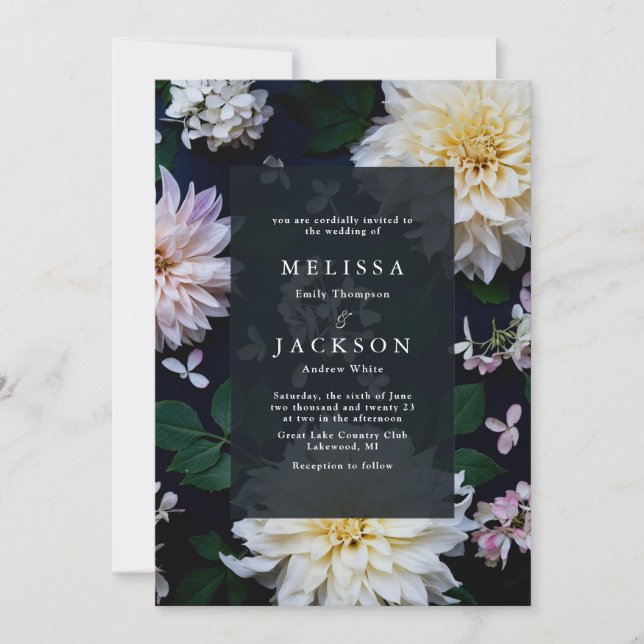 Moody Dahlia Floral Wedding  Invitation (Front)