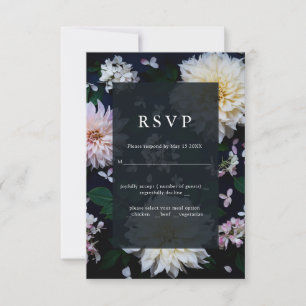 Moody Dahlia floral wedding RSVP green