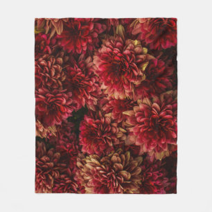 Moody Dahlia Flowers Dark Texture Fleece Blanket