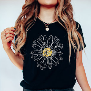 Moody Daisy Black; Minimalist Floral Summer  T-Shirt