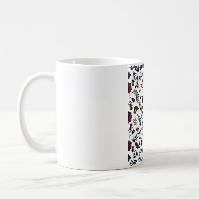 Moody Dark Academia Botanical Pattern Coffee Mug (Left)