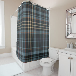 Moody Dark Blue Plaid Shower Curtain