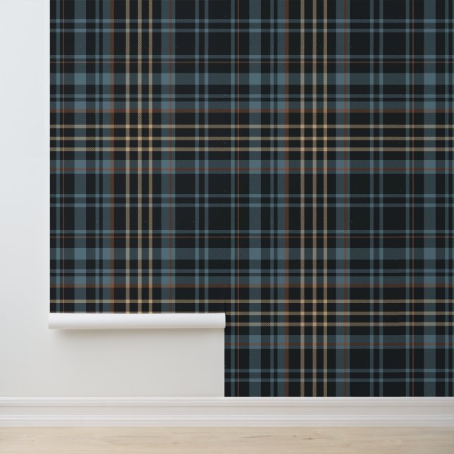Moody Dark Blue Plaid Wallpaper (Application)