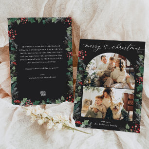 Moody Dark Boho Multi Photo Arch Christmas  Holiday Card