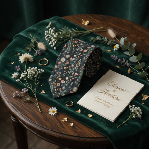 Moody Dark Botanical Wildflower Meadow Floral Tie