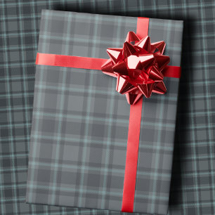 Moody Dark Charcoal Grey and Teal Tartan Plaid Wrapping Paper