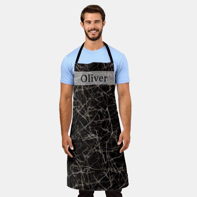 Moody Dark Elegant Black Marble Stone Texture  Apron (Worn)