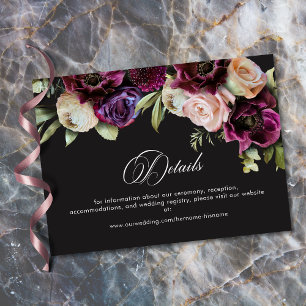 Moody Dark Floral Black Burgundy Romantic Wedding Enclosure Card