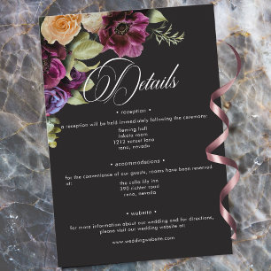 Moody Dark Floral Black Burgundy Romantic Wedding Enclosure Card