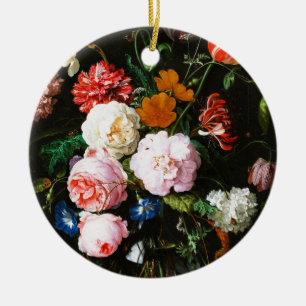 Moody Dark Floral Botanical Fine Art Print Ceramic Ornament