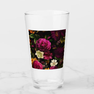 Moody Dark Floral Botanical Roses Vintage Pattern Glass