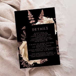 Moody Dark Floral Ivory Rose Gold Wedding Details Enclosure Card