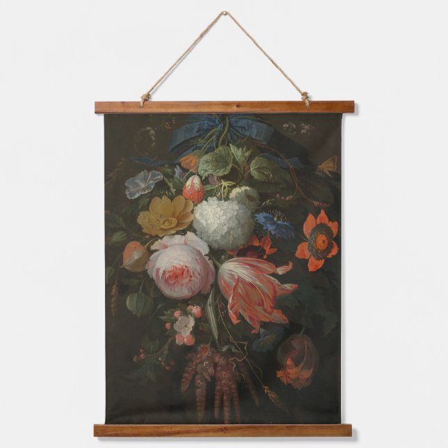 Moody Dark Floral Vintage Art Hanging Tapestry (Front)