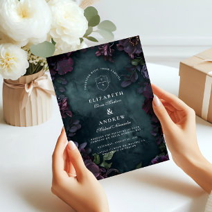 Moody Dark Floral Wedding Invitation