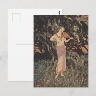 Moody Dark Forest Maiden Playing Violin Art Postcard