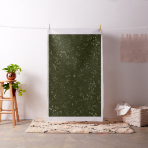 Moody Dark Green Ditsy Botanical Pattern Fabric