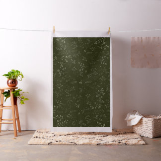 Moody Dark Green Ditsy Botanical Pattern Fabric