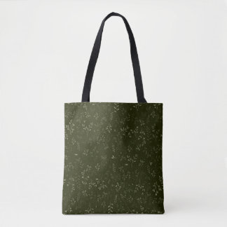 Moody Dark Green Ditsy Botanical Pattern Tote Bag