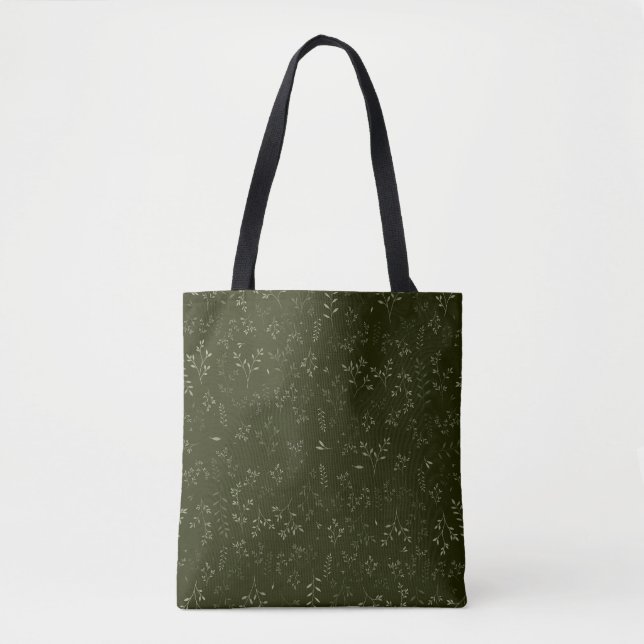 Moody Dark Green Ditsy Botanical Pattern Tote Bag (Front)