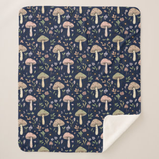 Moody Dark Navy Fungi | Dark Academia Luxury Gift Sherpa Blanket