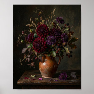 Moody Dark Plum Dahlia Hydrangea I Poster