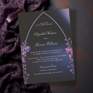Moody Dark Purple Gothic Arch Romantic Wedding Invitation