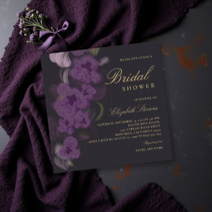 Moody Dark Purple Orchid Gold Modern Bridal Shower Invitation