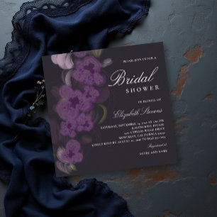 Moody Dark Purple Orchids Romantic Bridal Shower Invitation