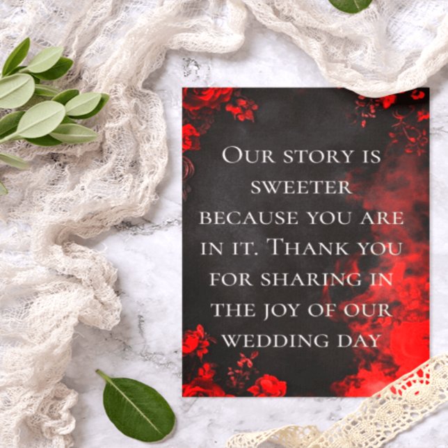 Moody Dark Red Rose Wedding Thank You Note Card (Creator Uploaded)