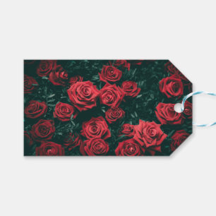 Moody Dark Red Roses Floral Pattern Background Gift Tags