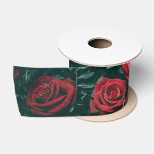 Moody Dark Red Roses Floral Pattern Background Satin Ribbon