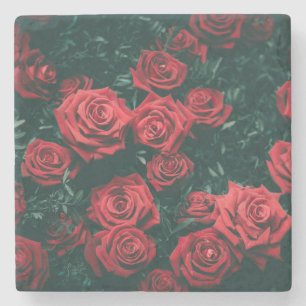 Moody Dark Red Roses Floral Pattern Background Stone Coaster
