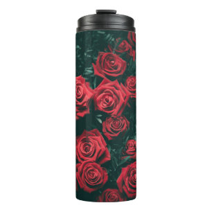Moody Dark Red Roses Floral Pattern Background Thermal Tumbler